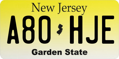 NJ license plate A80HJE