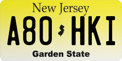 NJ license plate A80HKI