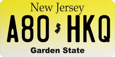 NJ license plate A80HKQ
