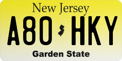 NJ license plate A80HKY