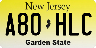 NJ license plate A80HLC
