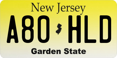 NJ license plate A80HLD