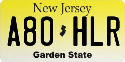 NJ license plate A80HLR