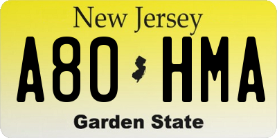 NJ license plate A80HMA