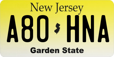 NJ license plate A80HNA