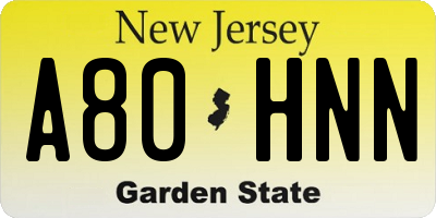 NJ license plate A80HNN