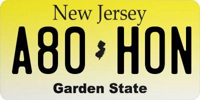 NJ license plate A80HON