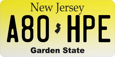 NJ license plate A80HPE