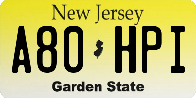 NJ license plate A80HPI