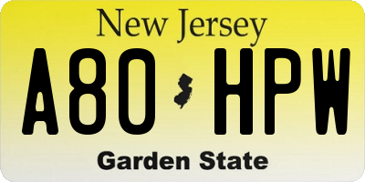 NJ license plate A80HPW