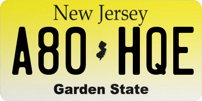 NJ license plate A80HQE