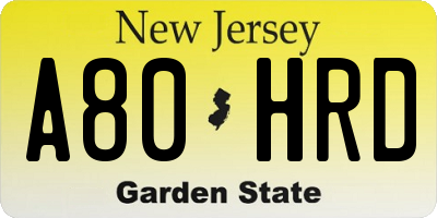 NJ license plate A80HRD