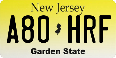 NJ license plate A80HRF