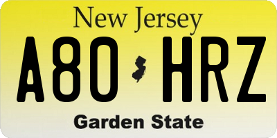 NJ license plate A80HRZ