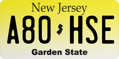NJ license plate A80HSE
