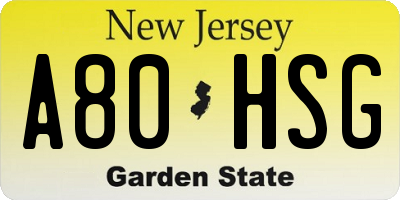 NJ license plate A80HSG