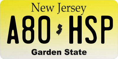 NJ license plate A80HSP