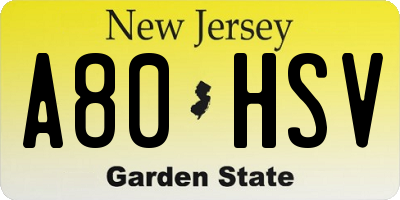NJ license plate A80HSV