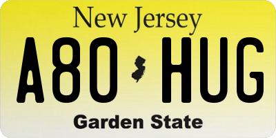 NJ license plate A80HUG