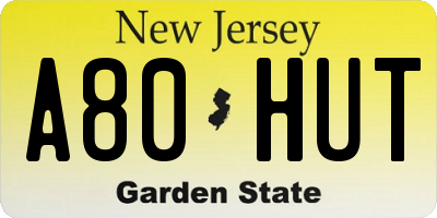 NJ license plate A80HUT