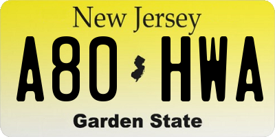NJ license plate A80HWA