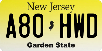 NJ license plate A80HWD