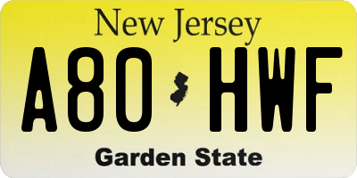 NJ license plate A80HWF