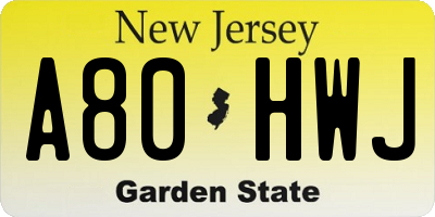 NJ license plate A80HWJ