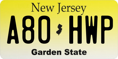 NJ license plate A80HWP