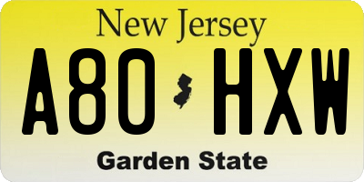 NJ license plate A80HXW
