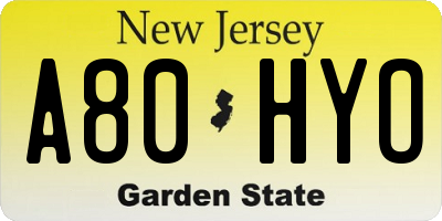 NJ license plate A80HYO