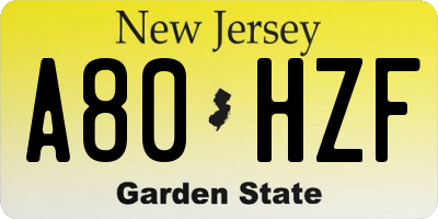 NJ license plate A80HZF