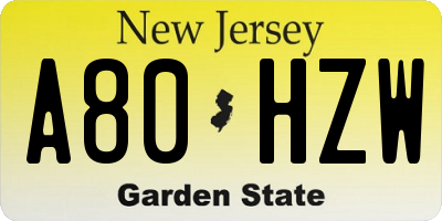NJ license plate A80HZW