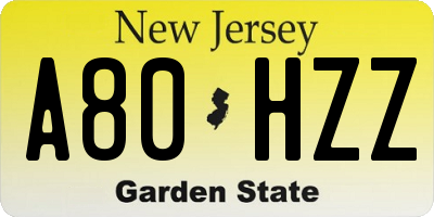 NJ license plate A80HZZ