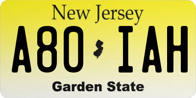 NJ license plate A80IAH