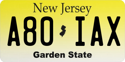 NJ license plate A80IAX