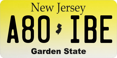 NJ license plate A80IBE