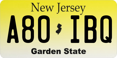 NJ license plate A80IBQ