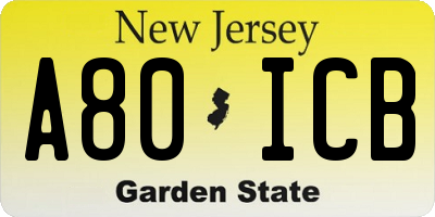 NJ license plate A80ICB