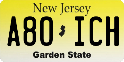 NJ license plate A80ICH
