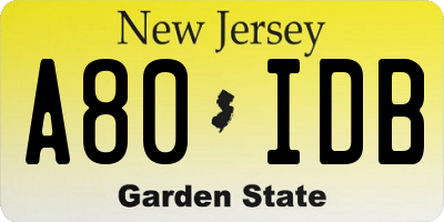 NJ license plate A80IDB