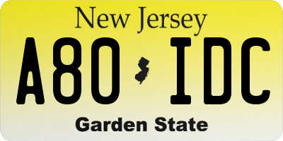NJ license plate A80IDC