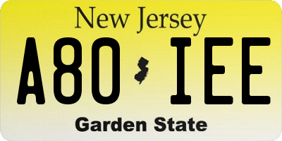 NJ license plate A80IEE