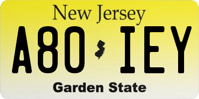 NJ license plate A80IEY