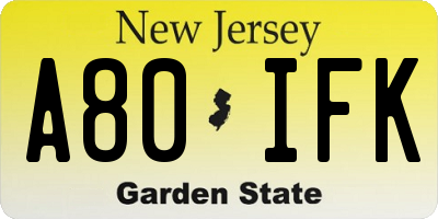 NJ license plate A80IFK