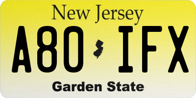 NJ license plate A80IFX
