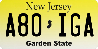NJ license plate A80IGA