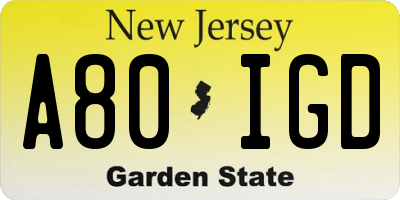 NJ license plate A80IGD