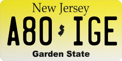 NJ license plate A80IGE