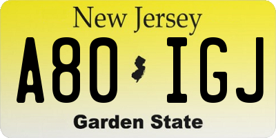 NJ license plate A80IGJ